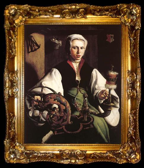 framed  HEEMSKERCK, Maerten van Retrato de una dama hilando, ta009-2